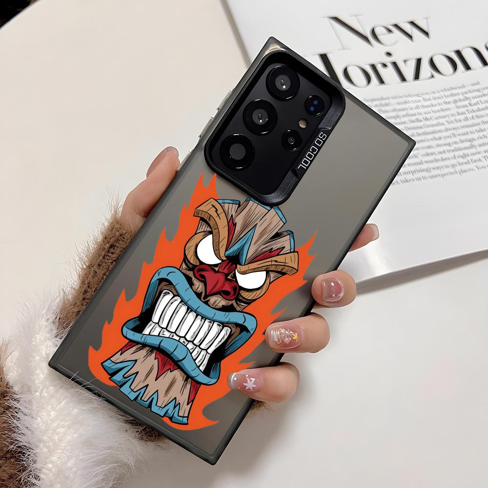 TIKI Tribal Mask Phone Case For Samsung Galaxy S25 Edge S24 S23 S22 S21 S20 Ultra Funda Silicone Silver Cover