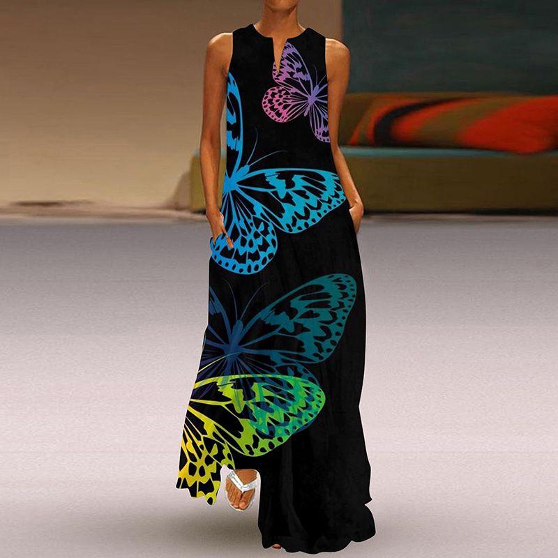 2025 Summer New Arrival Women's 3D Stereo Fashion Print Dress V Neck Sleeveless Silm Slimming Pocket Dress