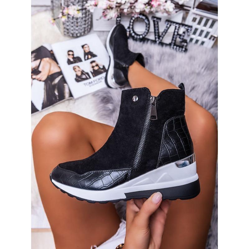 Low Tube Round Head Solid Color Inner Heightening Side Zipper Brown Women's Martin Boots Thick-soled Snow Boots