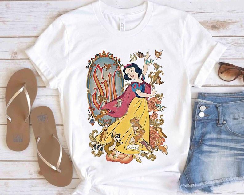 Disney Snow White Princess With Animal Retro Shirt, Magic Kingdom WDW Holiday Unisex T-shirt Family Birthday Gift Adult Kid Toddler Tee 160
