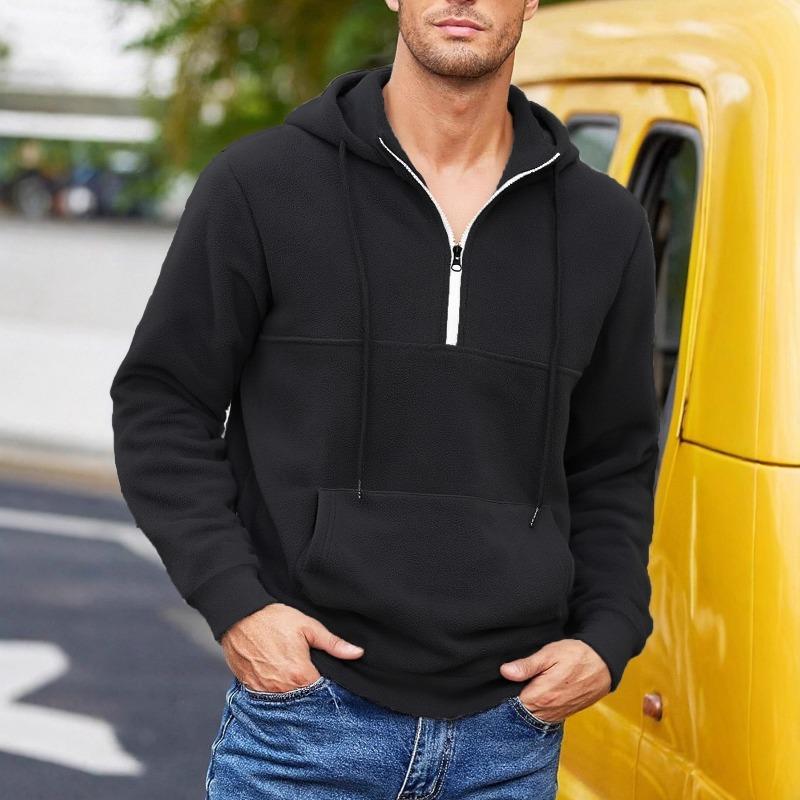 Men's Thickened Half Zip Hoodie, Stand Collar Long Sleeve Casual Sweatshirt for Autumn Winter