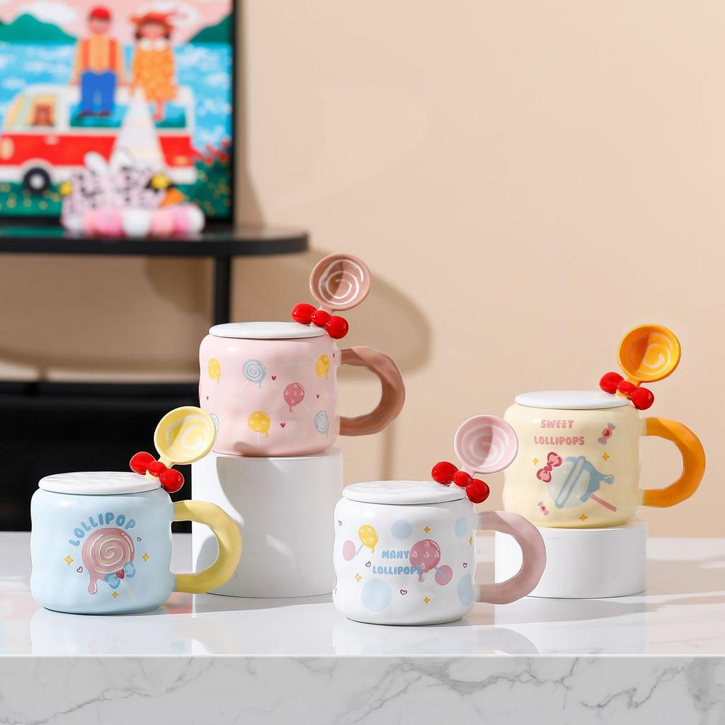 Cute Candy Cup Ceramic Girl Girl Birthday Gift Mug Couple Cup with Lid Office Porcelain Cup