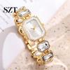 Women Bracelet Watch Ladies Quartz Sparkling Rhinestone Rectangular Dial Date Night for Faux Diamond Wristwatch Elegant Jewelry Timepiece Party Wear