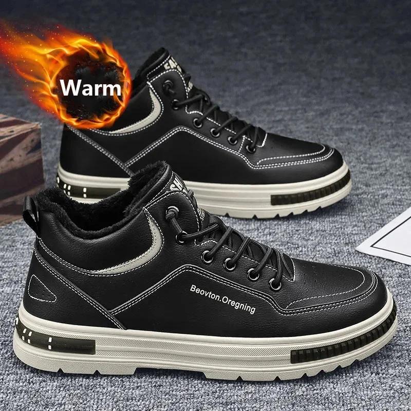 New Warm Sneakers for Men Trend High-top Casual Flat Shoes Men Lace Up Korean Version Tooling Shoes Zapatilla Hombre 2024