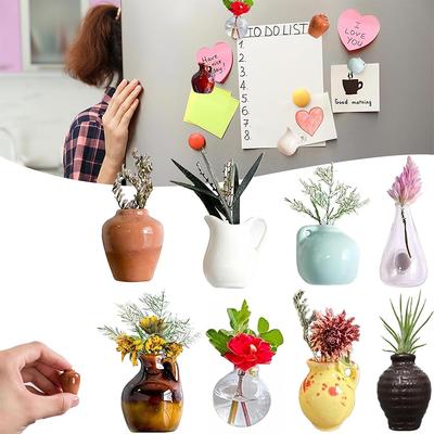 8PCS Mini Vase Magnets - Bud Vases Magnetic 2025 New Cute Mini Ceramic Magnets for Fridge 3D Ceramic Flower Vase Funny Refrigerator Accessories