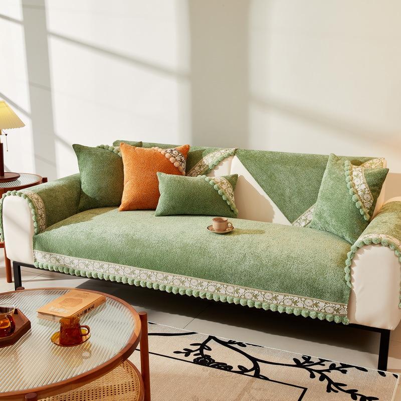 Nuovo Copridivano Universale Quattro Stagioni Antiscivolo Semplice Cuscino per Divano Moderno Copridivano in Pelle Ciniglia Pompon Cuscino per Divano