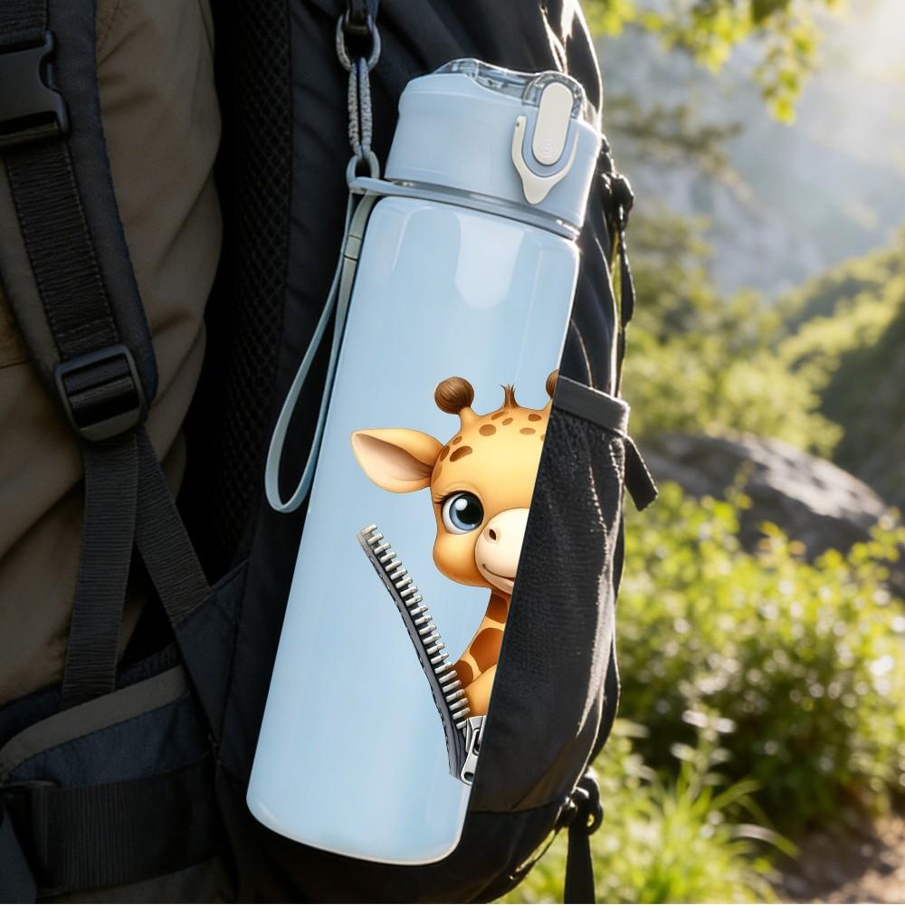 1PC Cute Deer Zipper Surprise Cartoon Portrait 750ml Color Plastic Sports Water Bottle Leakproof Flip Straw Lid Suitable for Sports Office Home Use