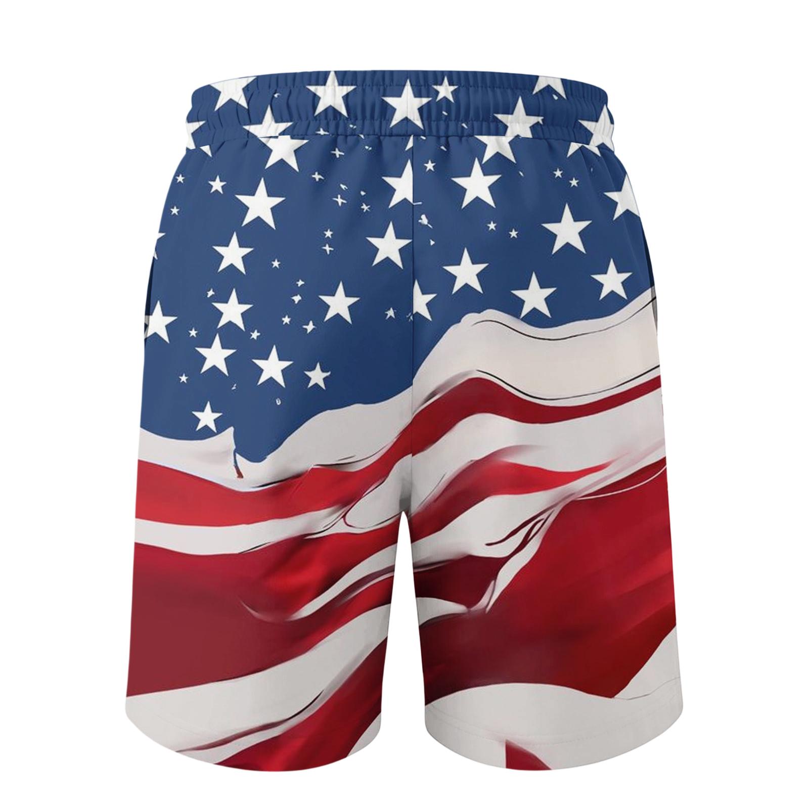 Men s  Independence Day Printed Casual Drawstring Waist Shorts L