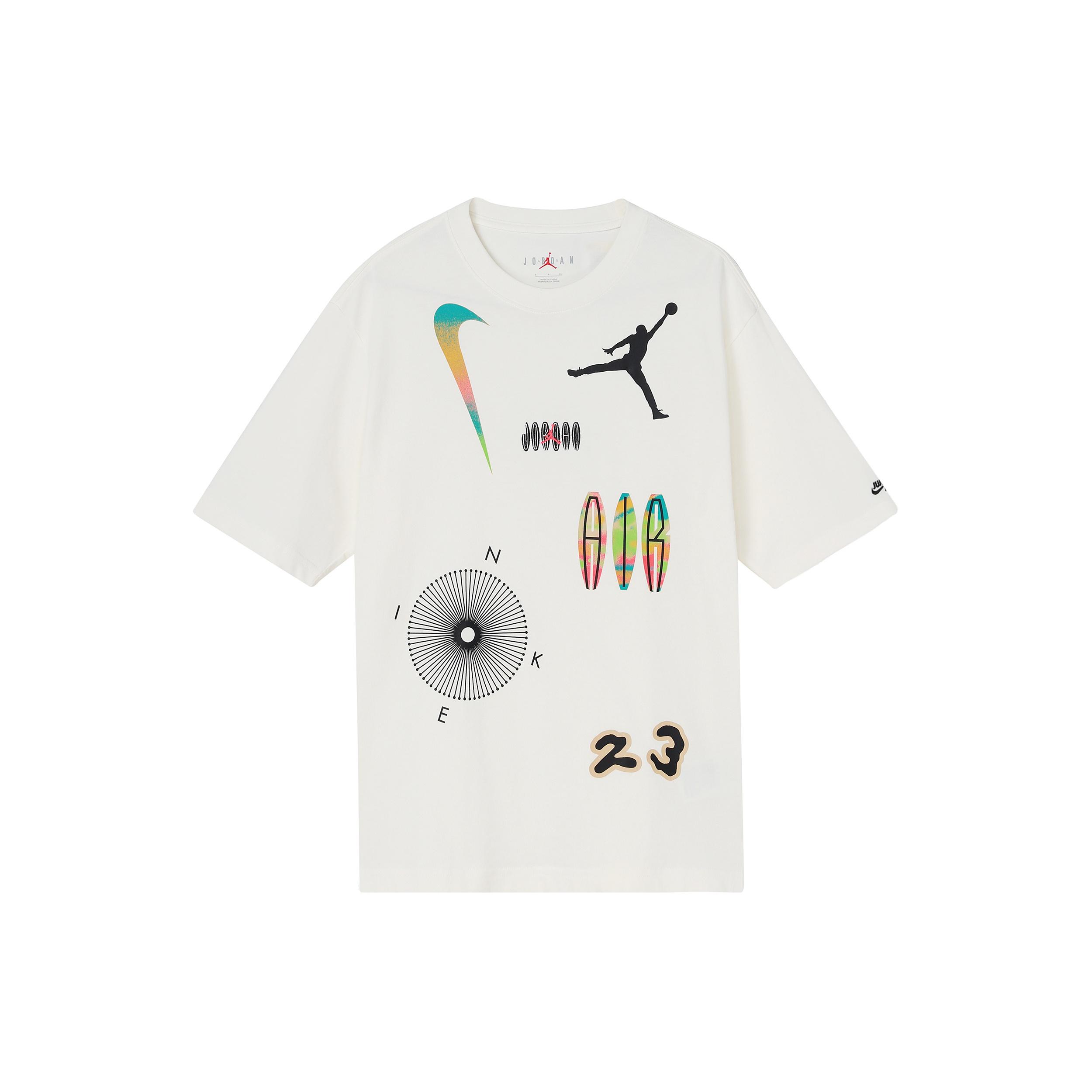 Men s Air Jordan Multi-Color Alphabet Numeric Logo Printing Casual Short Sleeve White T-Shirt DQ7363-133 XXL