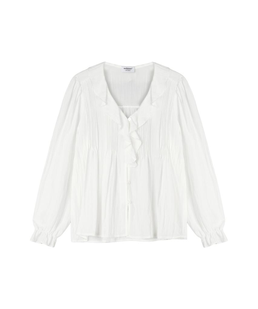 Mellotoli Frill Neck Pintuck Blouse (White)