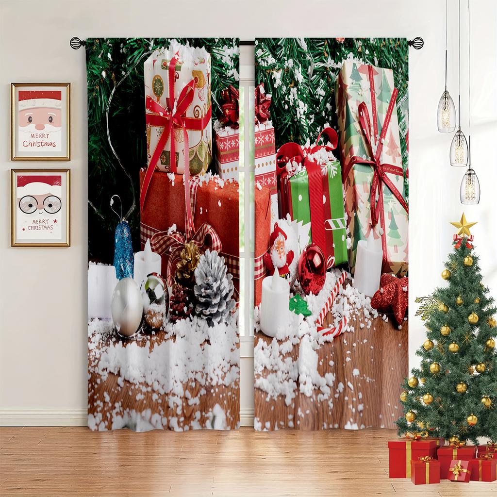 2024 Santa Claus Happy New Year Christmas Tree Red Green Children's Bedroom Living Room Home Decoration Curtains