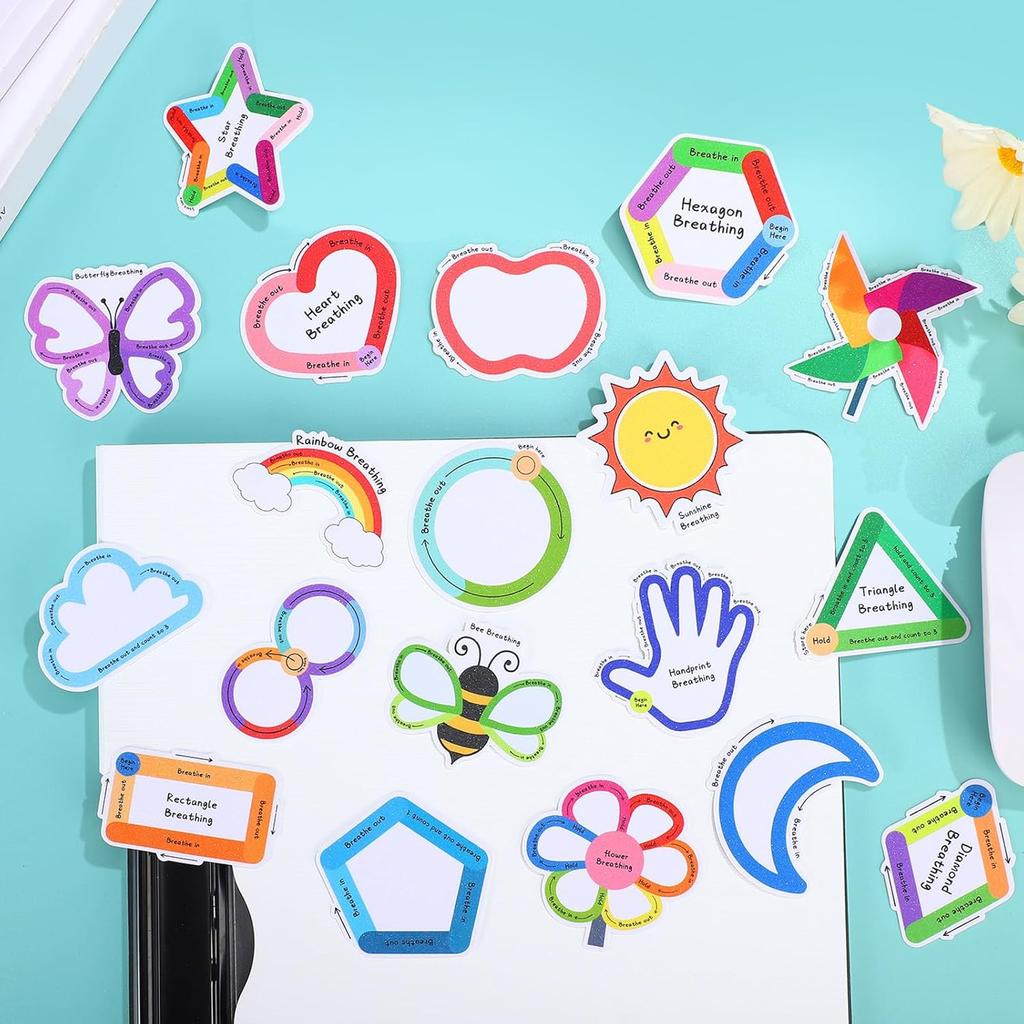 Crtiin 100 Pcs Sensory Strips Anxiety Calm Mindfulness Stickers Fidget Stress Breathing Sensory Sticker Different Textures Rough Tactile Tape for