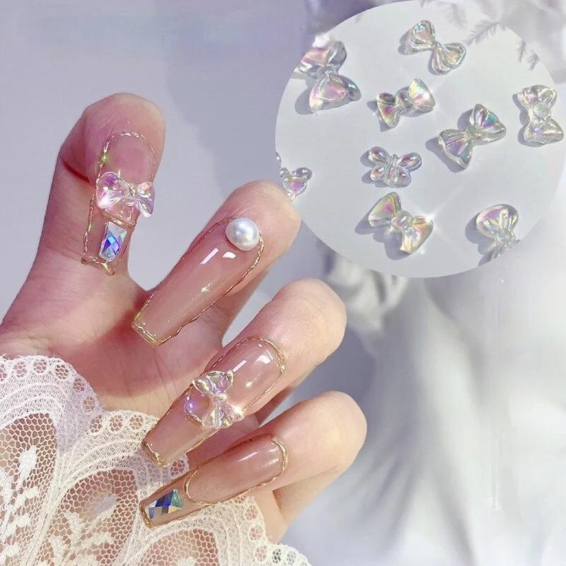 

Aurora Bow Шармы для нейл-арта 3D Цветные бантики Смола Украшения для ногтей Стразы Мультяшные аксессуары Маникюр DIY Арт-декор colorful