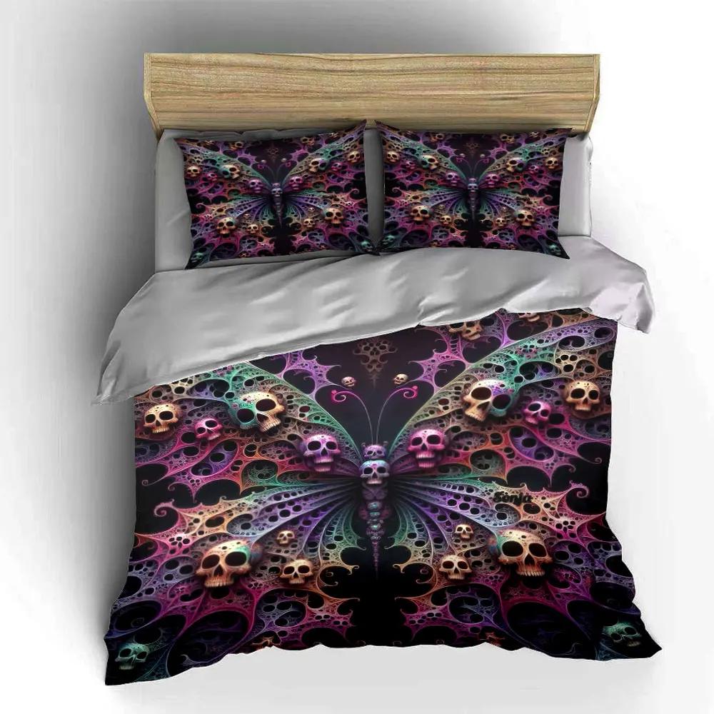 Butterfly Skull Art Decor Set Soft Comfortable Duvet Cover Bedding Set Included 1*Duvet Cover & 2*Pillowcases gift