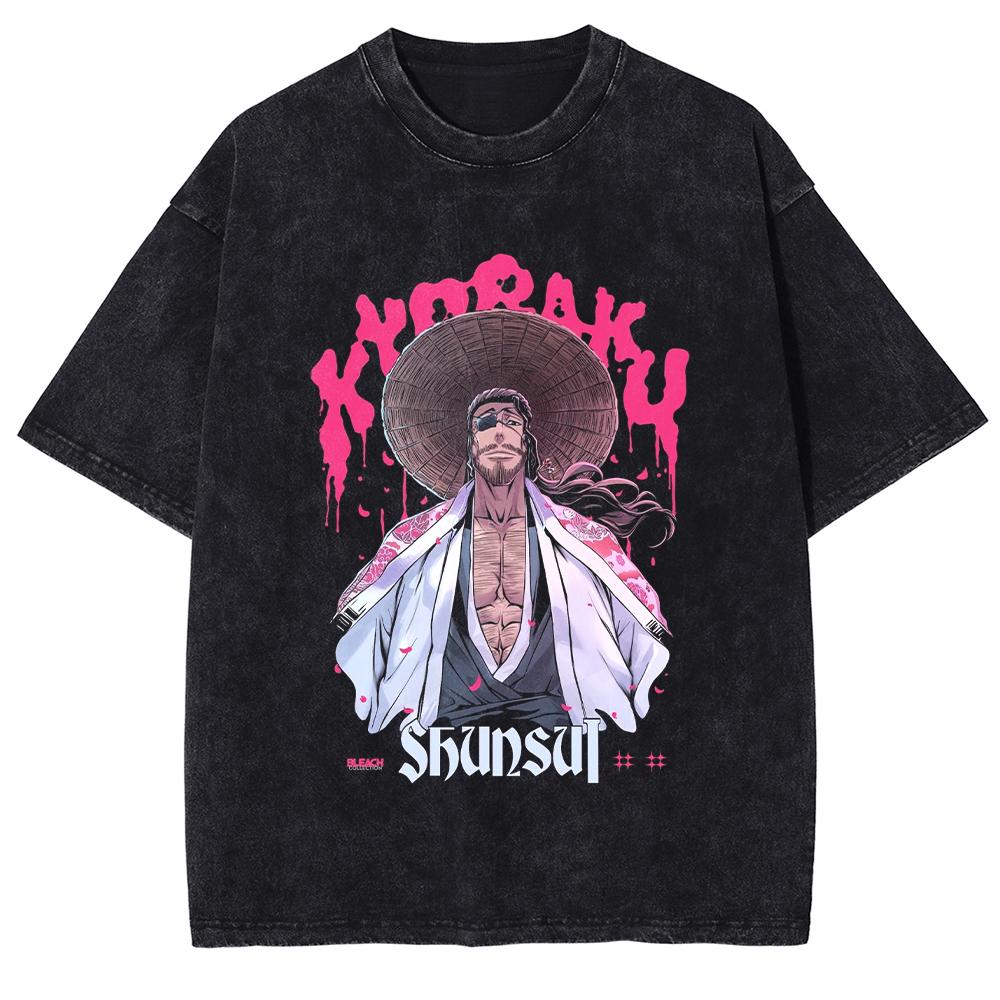 BLEACH T Shirt Manga Kurosaki Ichigo Print Tshirt Men Unisex Clothes Vintage Washed Streetwear Short Sleeve Cotton Tee Shirt