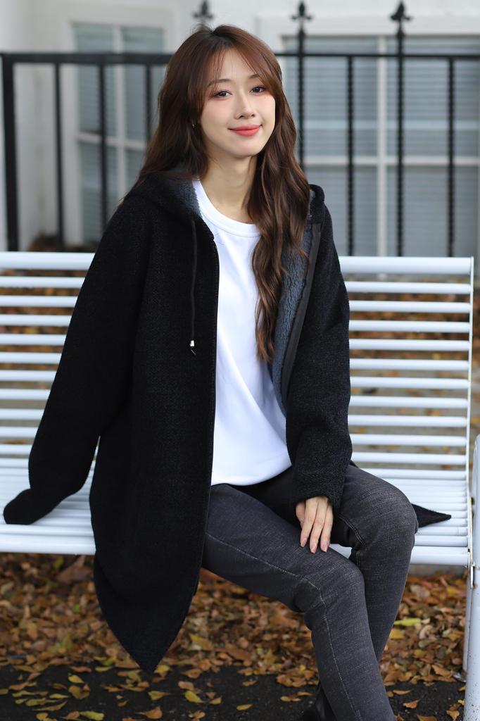 Necoat Long Long Größe M Damen Parka, Fleece gefüttert, Ärmel, Herbst/Winter, Schwarz,