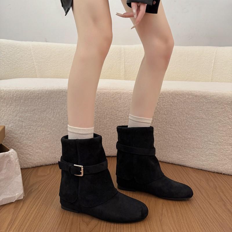 Retro small inner height increase round head short boots women's autumn and winter belt buckle medium tube thin temperament fashion boots