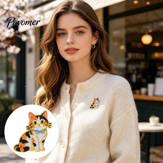 Cat Brooch Pin Enamel Bow Tie Brooch, Cartoon Kitten Metal Badge Durable Alloy Pin, Hats Bags Scarves Clothes Decorative Accessory Theme