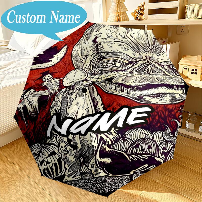 Custom Name Umbrella Halloween Horror Icons Umbrella 8-Frame for Travel, Camping, Casual Lightweight Portable, Essential for Family Gifts