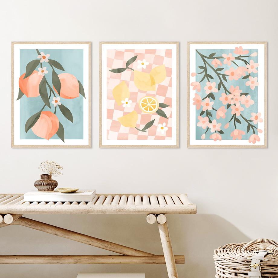 Matisse Kwiatowy Koktajl Cytrynowo-Brzoskwiniowy Retro Sztuka Ścienna Obraz na Płótnie Skandynawskie Plakaty i Druki Obrazy Ścienne do Dekoracji Salonu