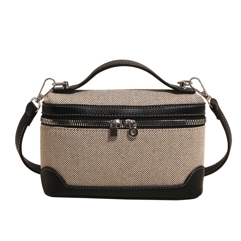 

Retro fashion portable box small square bag women s new canvas contrasting color splicing messenger bag