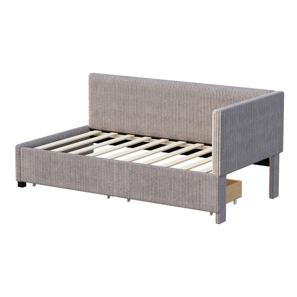 Upholstered Bed Sofa Bed 90*200 Multifunctional Bed with 2 Large Storage Drawers and Slatted Frame Skin-friendly Velvet Fabric Grey