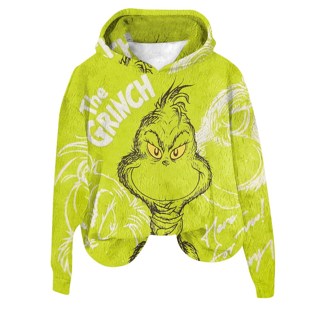Women's Hooded Long Sleeve Christmas Printed Flannel Top Hooded Sweatshirt