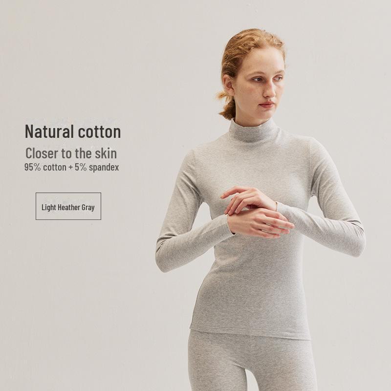 Women's Cotton Mid-Neck Thermal Top - Solid Color, Warm Autumn/Winter Base Layer Shirt