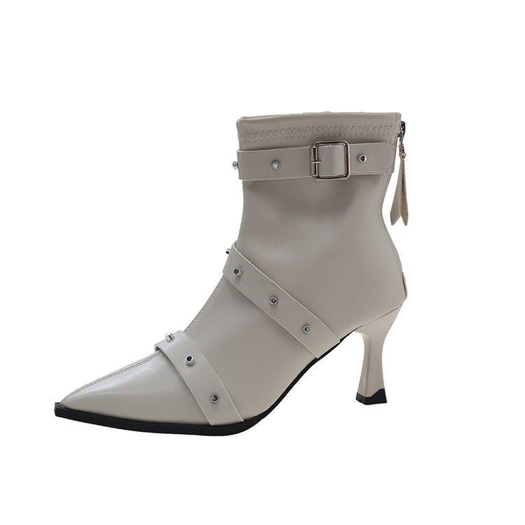 

Rivet fashion small short boots women s autumn 2025 new pointed tip thin heel thin boots temperament with skirt fashion boots 35