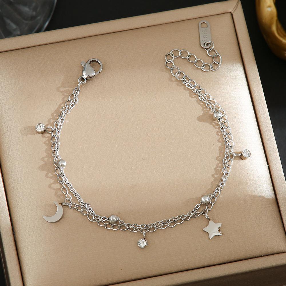 Luxe Titanium Staal Vierbladig Klaver Armband in Koreaanse Stijl met Ingelegde Diamanten voor Vrouwen - Kleurvast