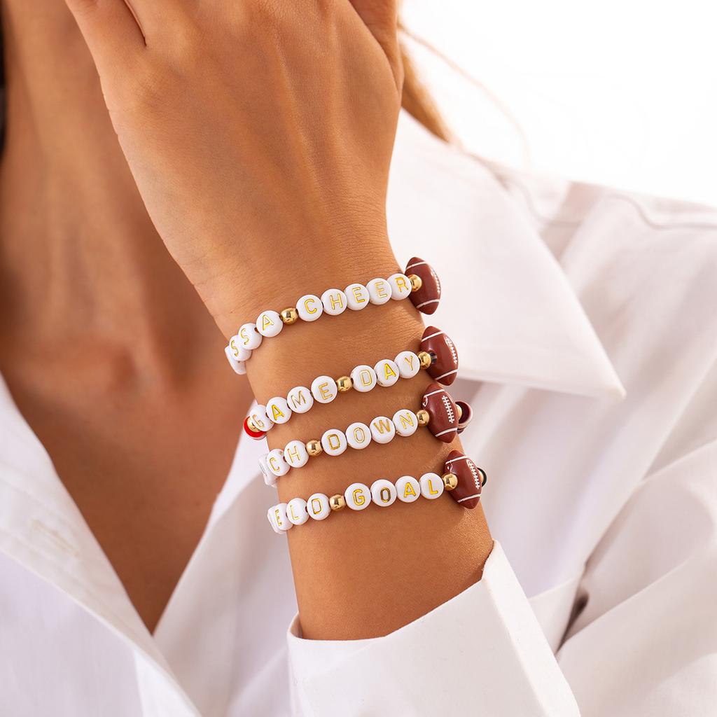 Accessories Super Bowl Alphabet Soft Pottery Beaded Bracelet, Fashion Rugby Pendant Bracelet Set Women