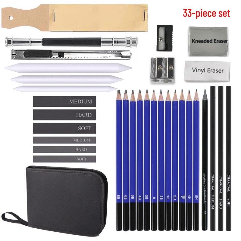 33-Piece Sketch & Charcoal Pencil Art Set with Gift Box