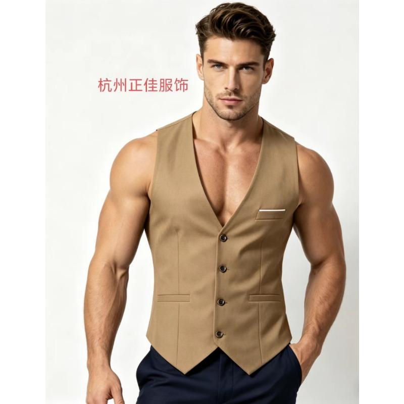 Mens Grey Single Breasted V-Neck Suit Vest