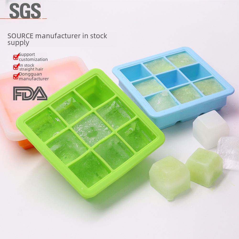 Tavă de gheață din silicon cu 9 grile cu capac - Cuburi de gheață și matriță pentru alimente pentru bebeluși
