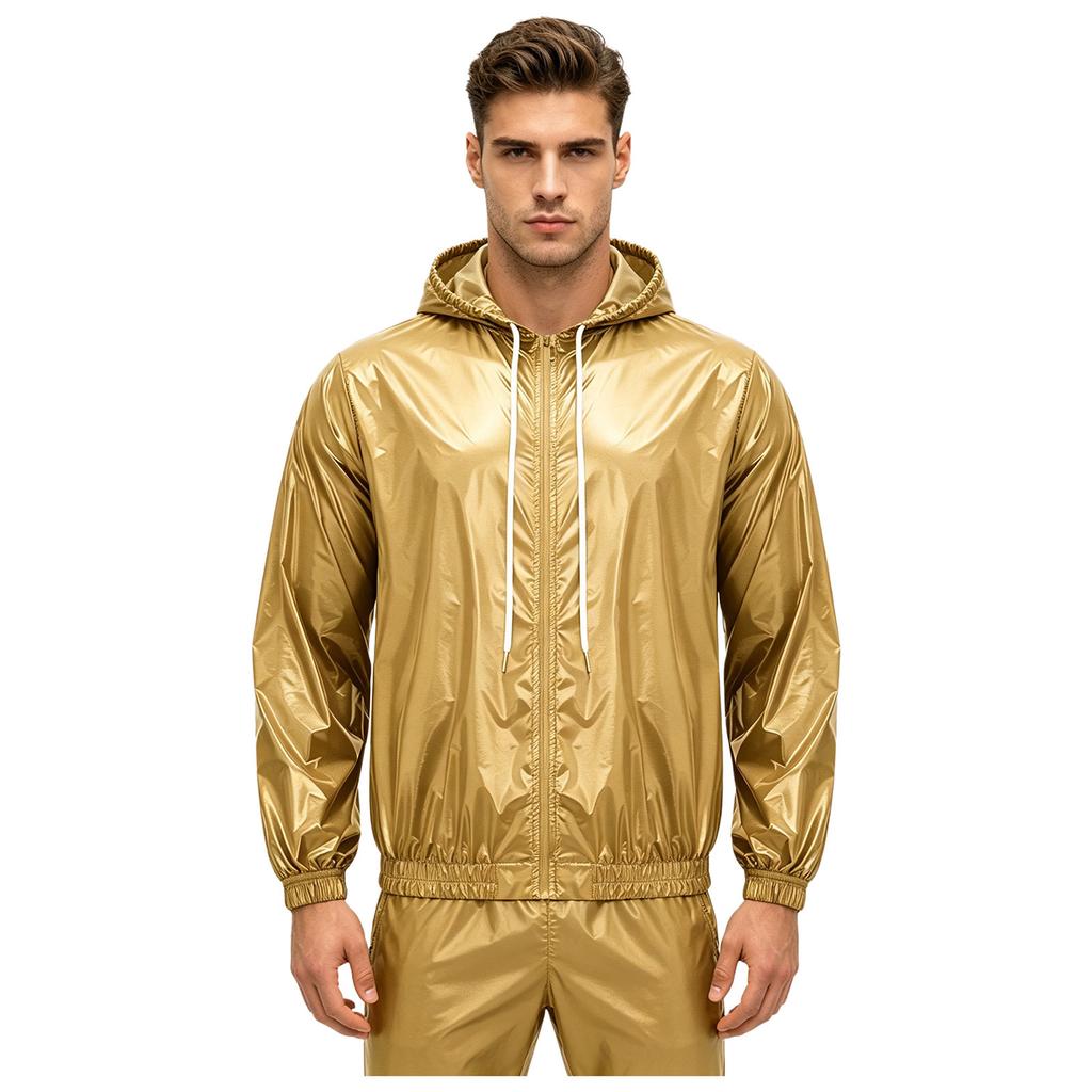 S-3XL Men Waterproof Hooded Jacket Long Sleeve Front Zip Up Drawstring Raincoat Windbreaker for Hiking Fishing Biking Outdoor