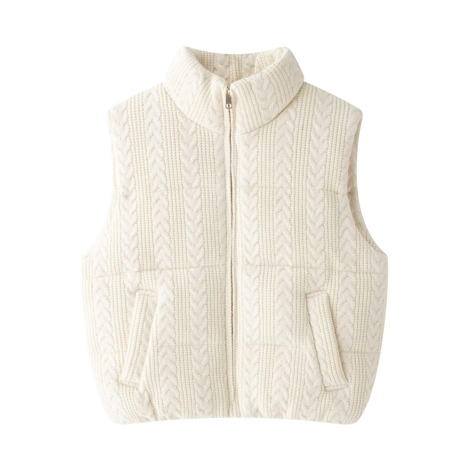 

Women s Autumn/Winter 2024 Street Fashion Knitted Stand-up Collar Cotton Vest - European & American Style. Small