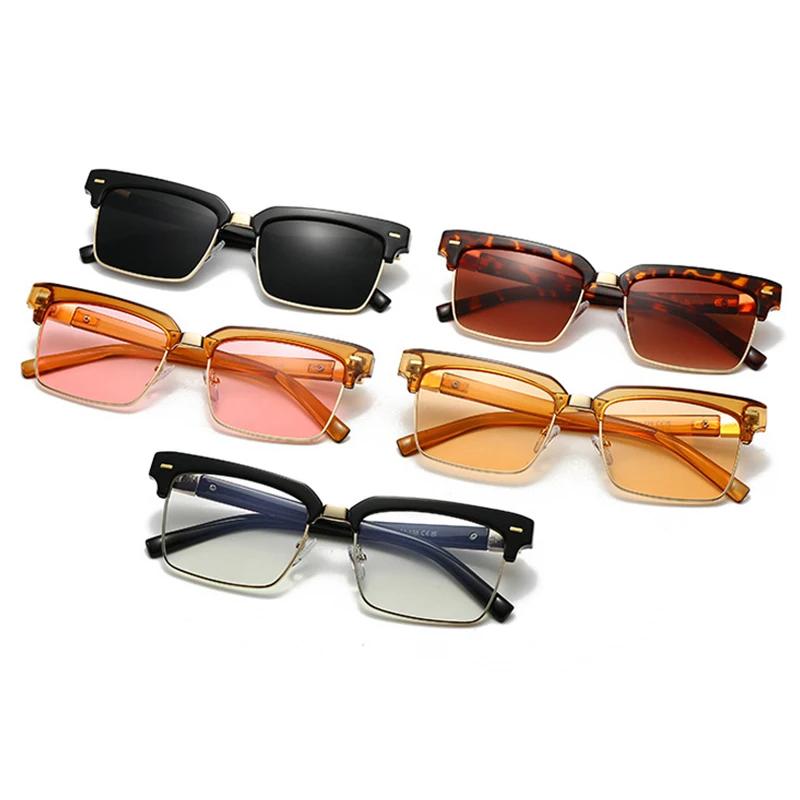  New Fashion Square Women Sunglasses Retro Rivets Men Clear Gradient Champagne Shades UV400 Sun Glasses
