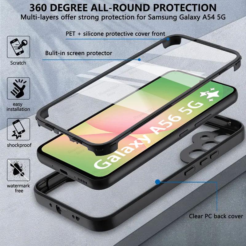 Pouzdro s plným krytím 360° pro Samsung Galaxy A56 A36 A26 A55 A34 A54 A35 A25 A15 A53 A13 A14 A52 Nárazuvzdorný kryt s ochranou displeje