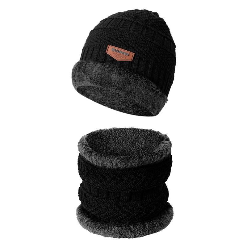 Winter Cycling Warm Set 3 Pieces Anti-Slip Touchscreen Fleece Lined Hat Scarf Gloves Unisex Black