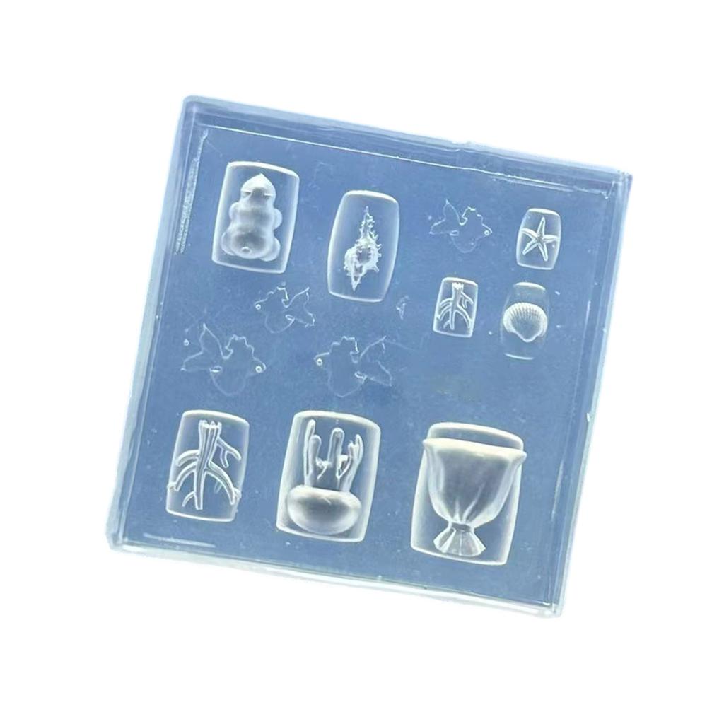 Silicone Nail Art Mould With Sea Shell Fish and Mermaids Patterns Easy Demolding for Manicure