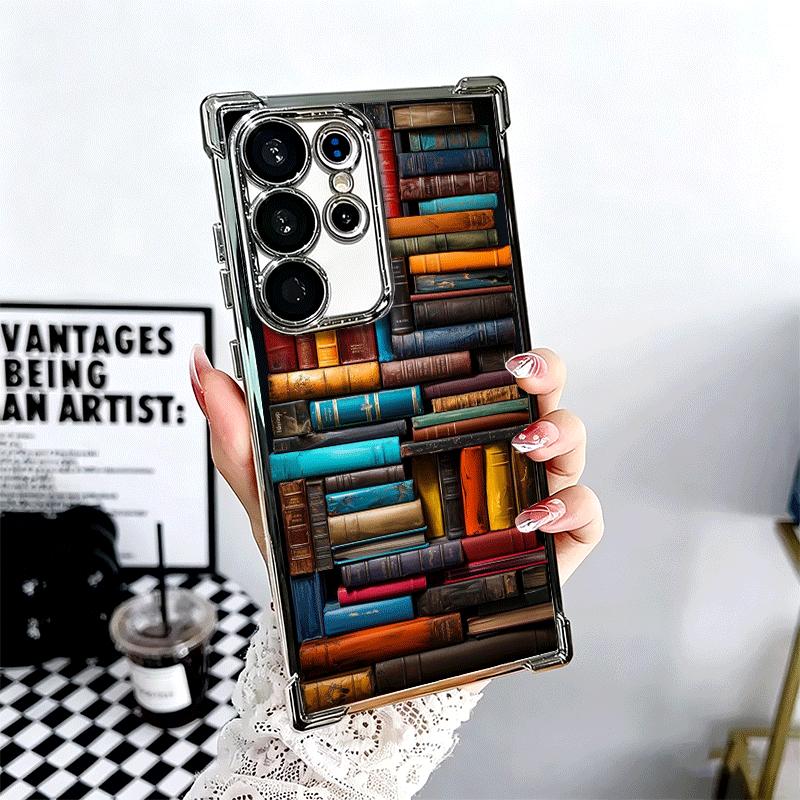 Read Books Illustration Bookshelf Soft Phone Case For Samsung Galaxy S26 Ultra S25 Edge S24 FE S23 Plus S22 S21 + S20 Plating An
