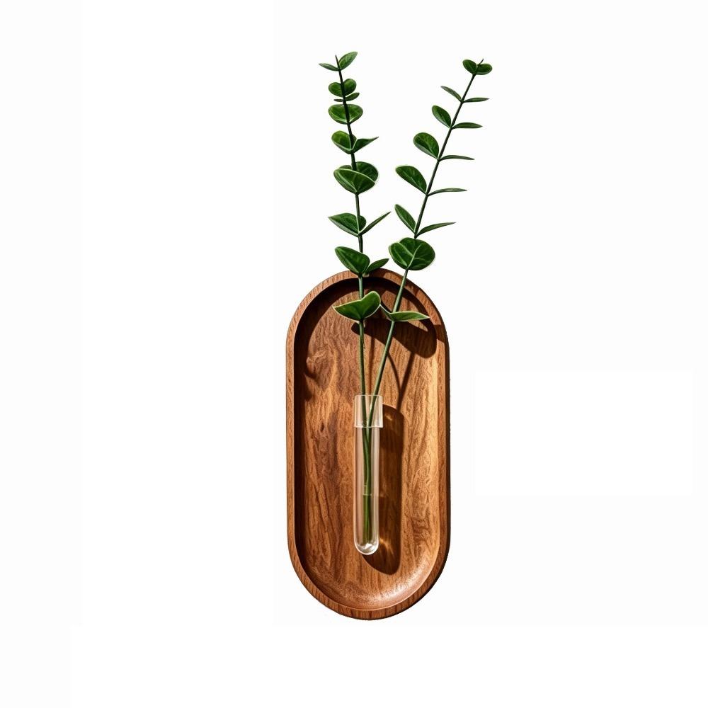 Minimalist Wall Hydroponic Vase Solid Wood Oval Tube Wall Vase Hanging Plant Panel Home Decor