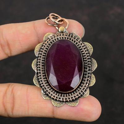 Colgante de Rubí de Cachemira Facetado Colgante de Cobre Colgante de Piedra Preciosa Original Joyería Hecha a Mano Colgante Delicado Hermosa Joyería de Cobre Regalos Para Él
