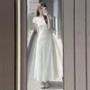 Summer new design round neck short-sleeved jacquard dress women's French temperament waist and thin long A-shaped skirt