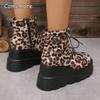 Fashion Women's Shoes 2025 Plus Size Ankle Women's Boots Platform Modern Boots Women Leopard Side Zip Front Lace-up Wedges Shoes Women