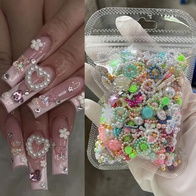 50 gr/beutel Mix Stil Bunte Perle Nail art Charme Dekorationen Hohl Herz Stern Geformt Design DIY Nagel Maniküre Zubehör