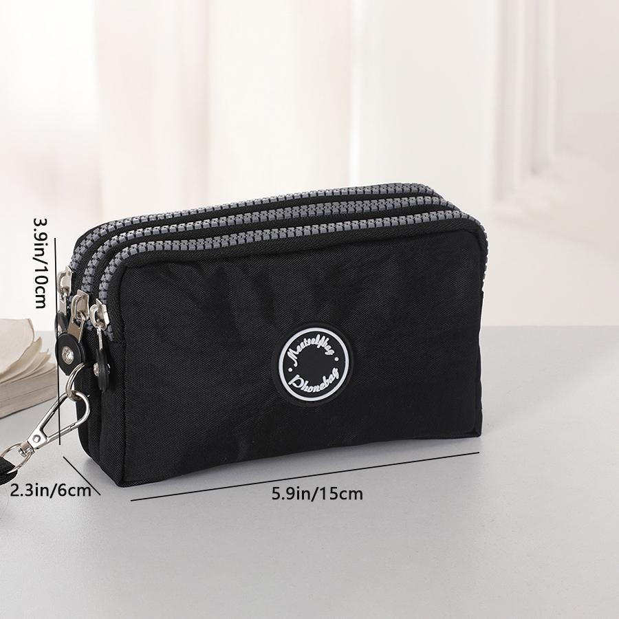 Portable Handheld Cell Phone Wallet, Triple Zipper Ladies Clutch Bag, Large Capacity Handheld Coin Purse