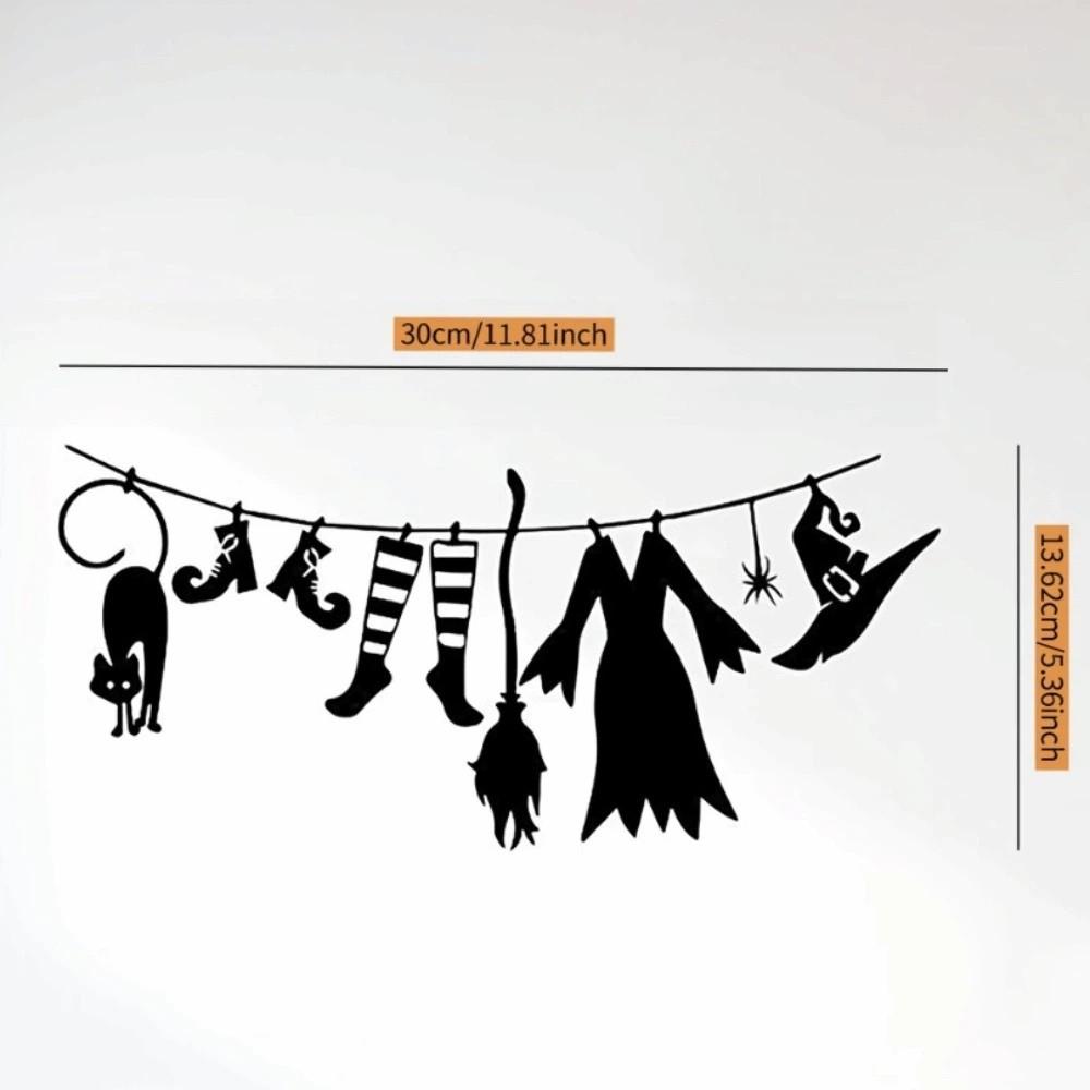 Acrylic Halloween Witch Hat Wall Art Spooky Witch Broom Witch Cloak Hat Party Bunting Funny Black Cat Spider