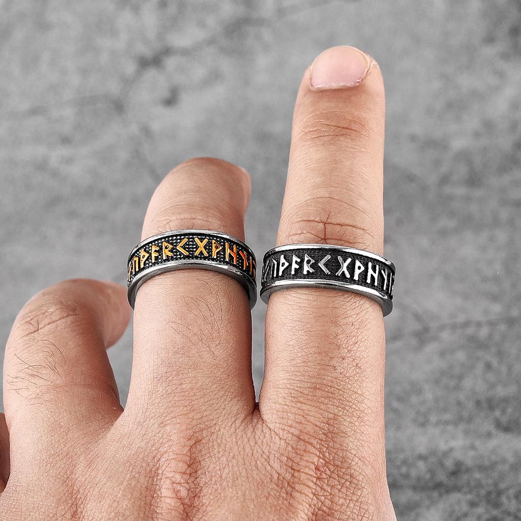 Retro Viking Charakter Edelstahl Herren Ringe Punk Einfache Amulett Für Männlichen Freund Biker Schmuck Kreativität Geschenk