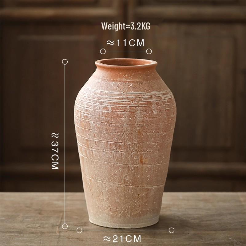 Handgefertigte rote Terrakotta-Vase im Wabi-Sabi-Stil mit doppelten Henkeln - Retro-Grobkeramik für Trockenblumen